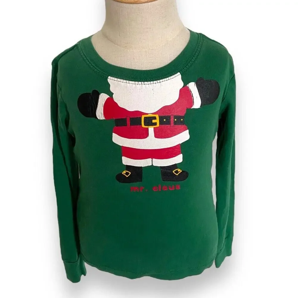 Gymboree Boys Pajamas Sz 5 Green White Mr. Claus Santa Striped Gymmies‎ Soft